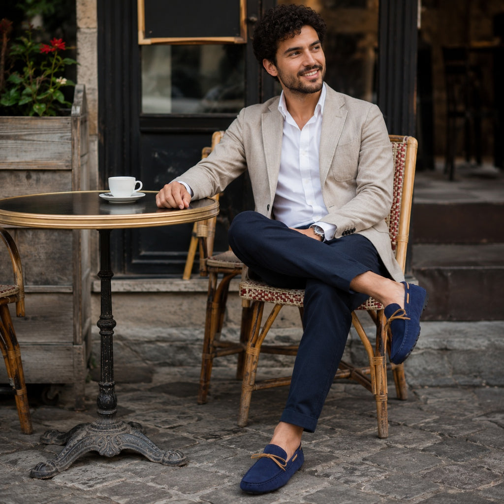 Noble Chaussure Mocassin Homme Bleu Marine Mocassin Homme Classique De Conduite À Nœud Bleu