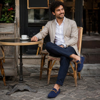Noble Chaussure Mocassin Homme Bleu Marine Mocassin Homme Classique De Conduite À Nœud Bleu