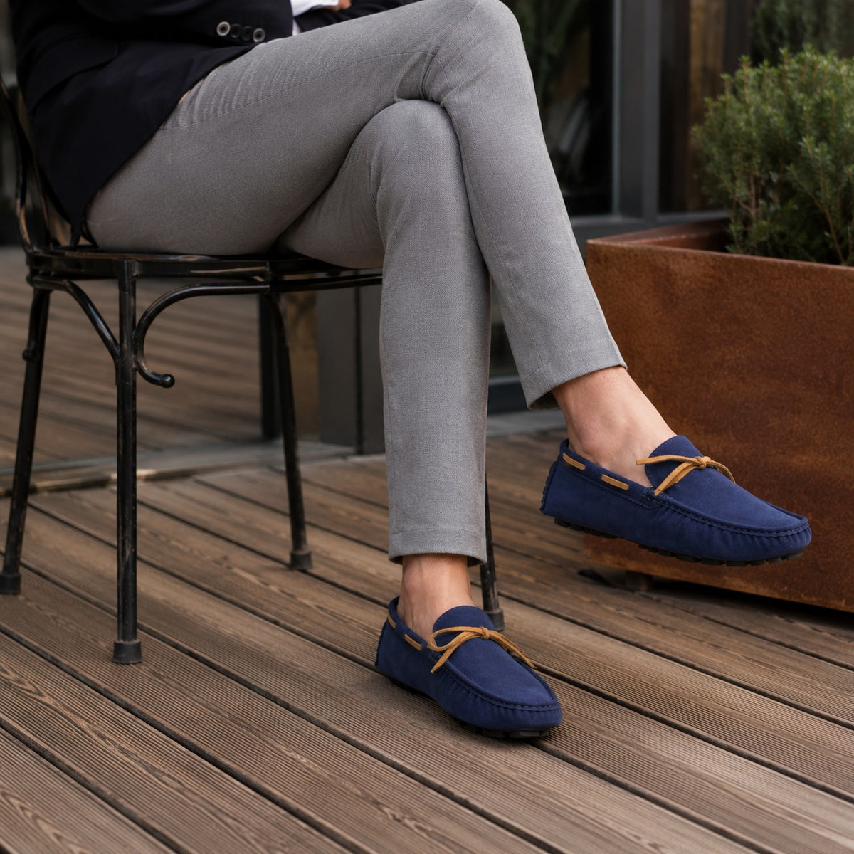 Noble Chaussure Mocassin Homme Bleu Marine Mocassin Homme Classique De Conduite À Nœud Bleu