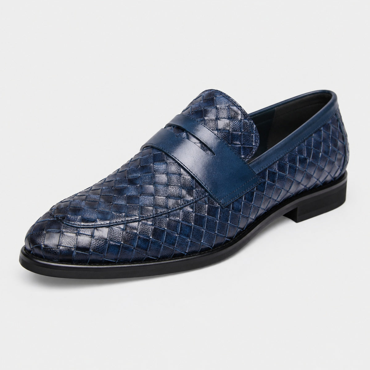 Noble Chaussure Mocassin Homme Bleu Marine Mocassins Homme En Cuir Tressé Bleu