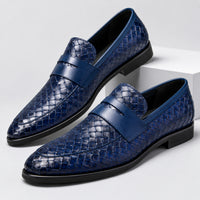 Noble Chaussure Mocassin Homme Bleu Marine Mocassins Homme En Cuir Tressé Bleu