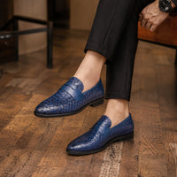 Noble Chaussure Mocassin Homme Bleu Marine Mocassins Homme En Cuir Tressé Bleu