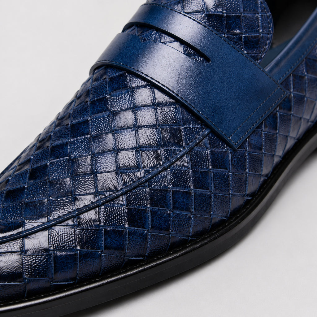 Noble Chaussure Mocassin Homme Bleu Marine Mocassins Homme En Cuir Tressé Bleu