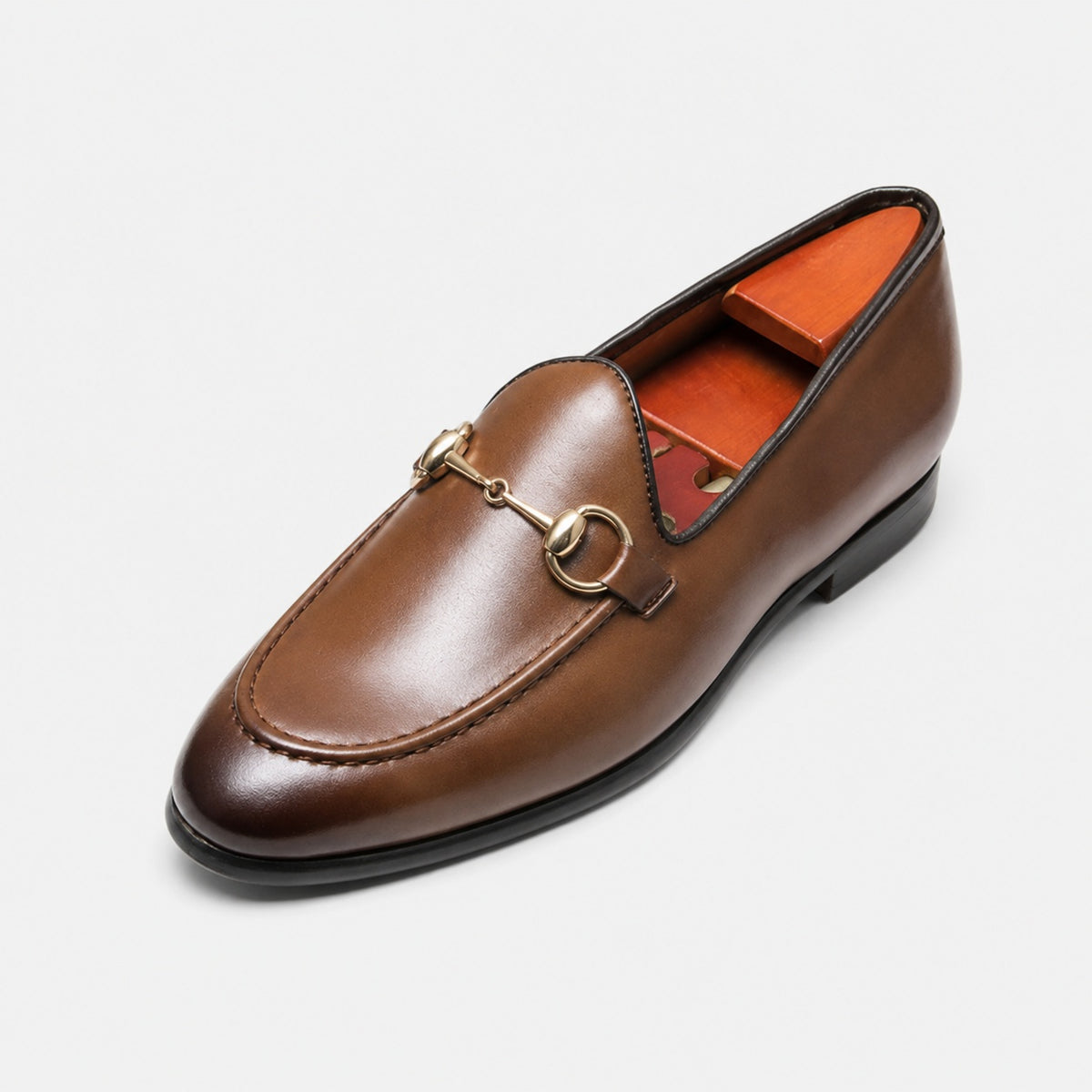 Noble Chaussure Mocassin Homme Cuir Mocassin Cuir Marron Avec Mors Doré Chic Homme