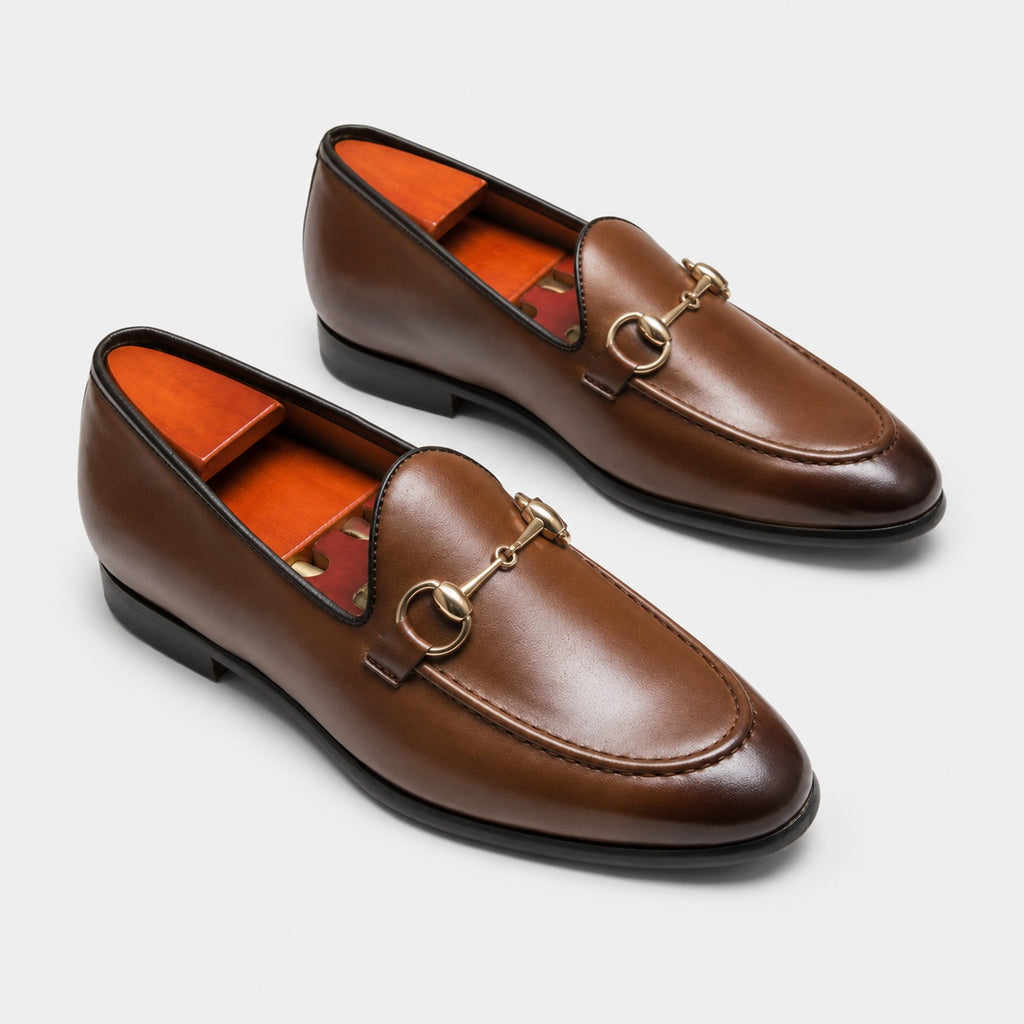 Noble Chaussure Mocassin Homme Cuir Mocassin Cuir Marron Avec Mors Doré Chic Homme