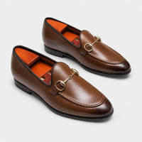 Noble Chaussure Mocassin Homme Cuir Mocassin Cuir Marron Avec Mors Doré Chic Homme
