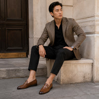 Noble Chaussure Mocassin Homme Cuir Mocassin Cuir Marron Avec Mors Doré Chic Homme