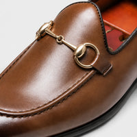 Noble Chaussure Mocassin Homme Cuir Mocassin Cuir Marron Avec Mors Doré Chic Homme