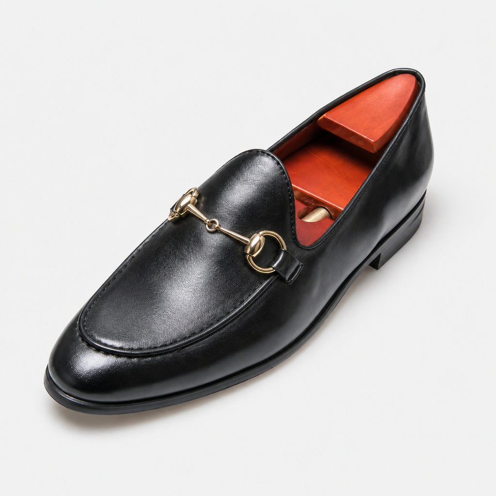Noble Chaussure Mocassin Homme Cuir Mocassin Cuir Noir Avec Mors Doré Chic Homme
