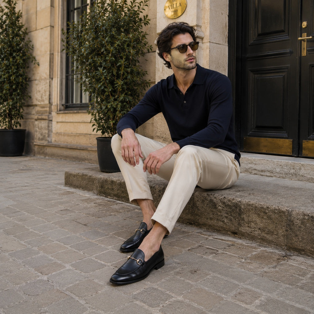 Noble Chaussure Mocassin Homme Cuir Mocassin Cuir Noir Avec Mors Doré Chic Homme