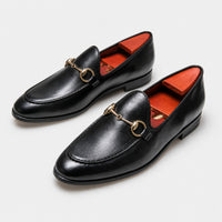 Noble Chaussure Mocassin Homme Cuir Mocassin Cuir Noir Avec Mors Doré Chic Homme