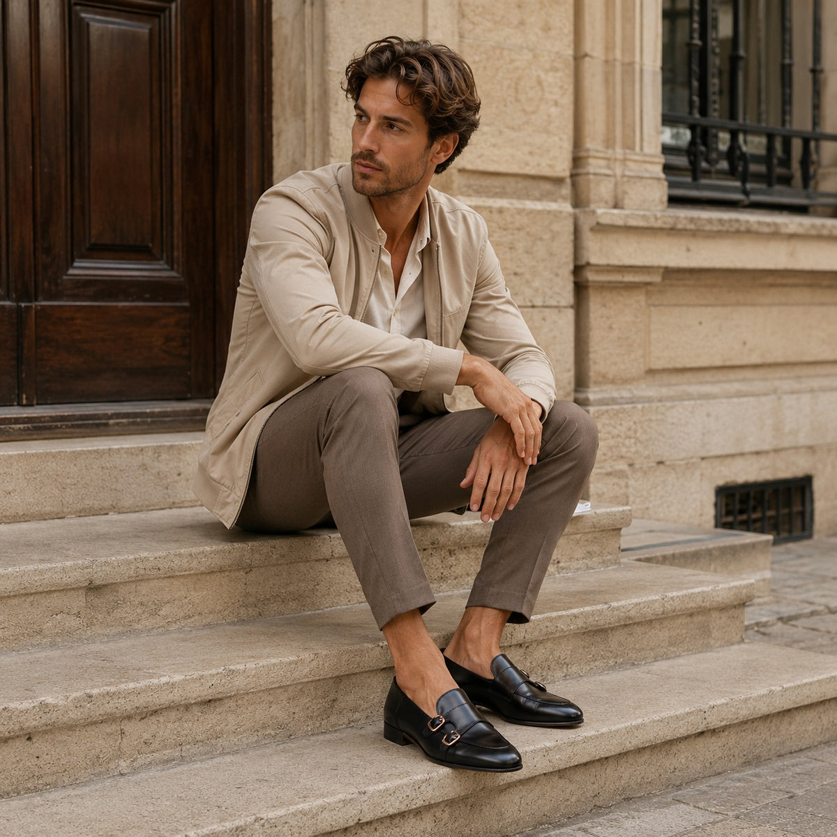 Noble Chaussure Mocassin Homme Cuir Mocassin Double Boucle Homme