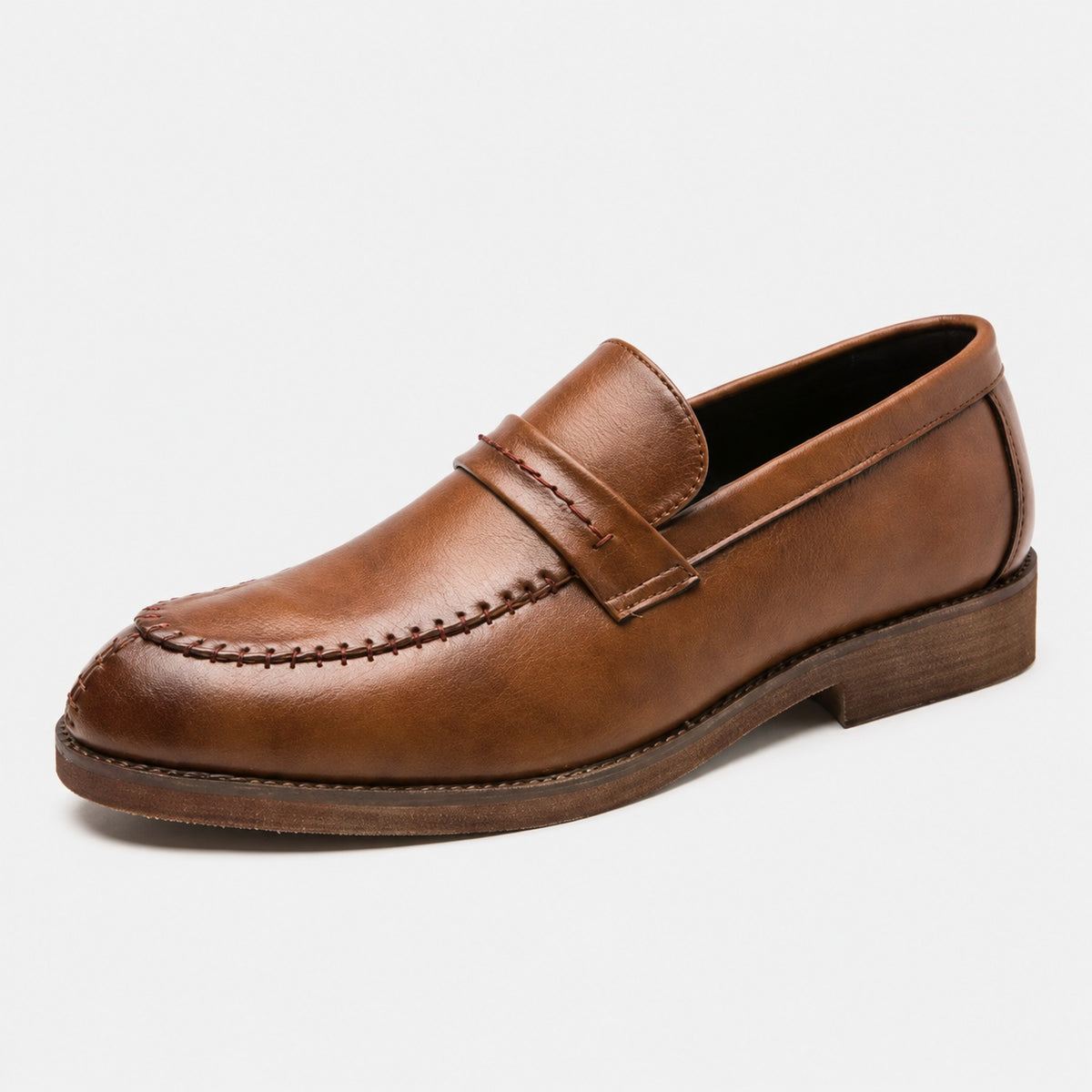 Noble Chaussure Mocassin Homme Cuir Mocassin En Cuir Marron Clair Vernis À Talon