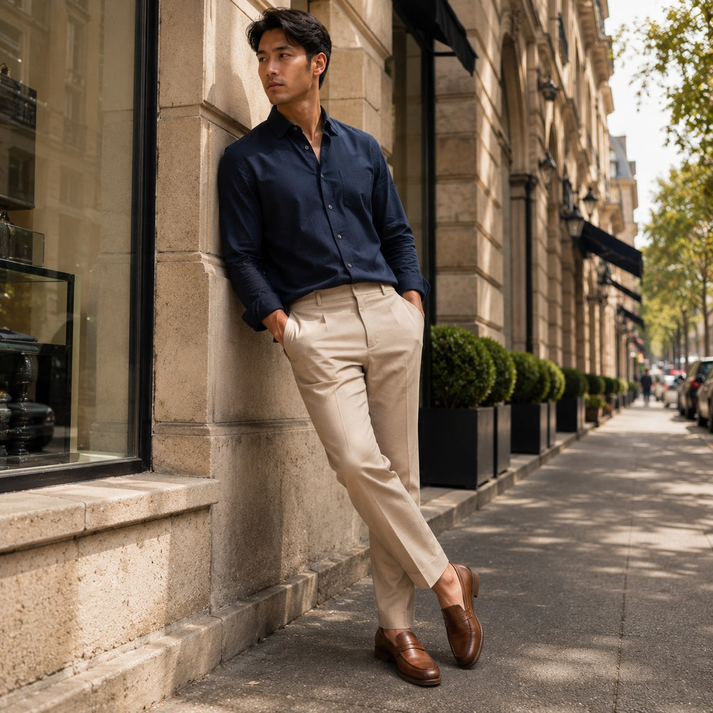 Noble Chaussure Mocassin Homme Cuir Mocassin En Cuir Marron Clair Vernis À Talon