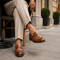 Noble Chaussure Mocassin Homme Cuir Mocassin En Cuir Marron Clair Vernis À Talon