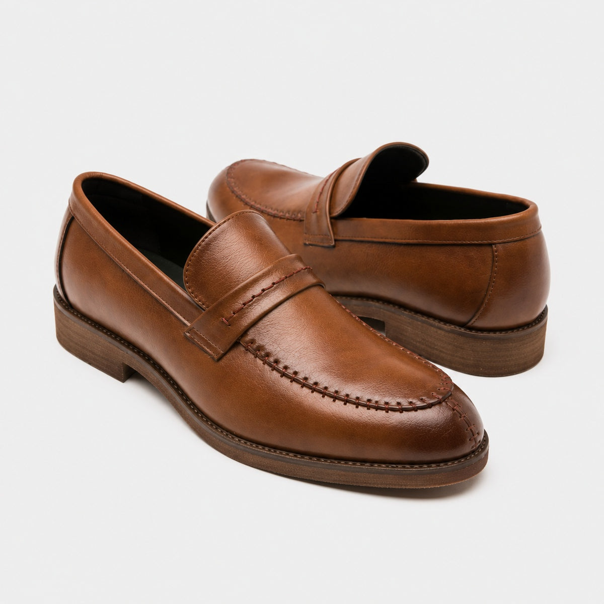 Noble Chaussure Mocassin Homme Cuir Mocassin En Cuir Marron Clair Vernis À Talon