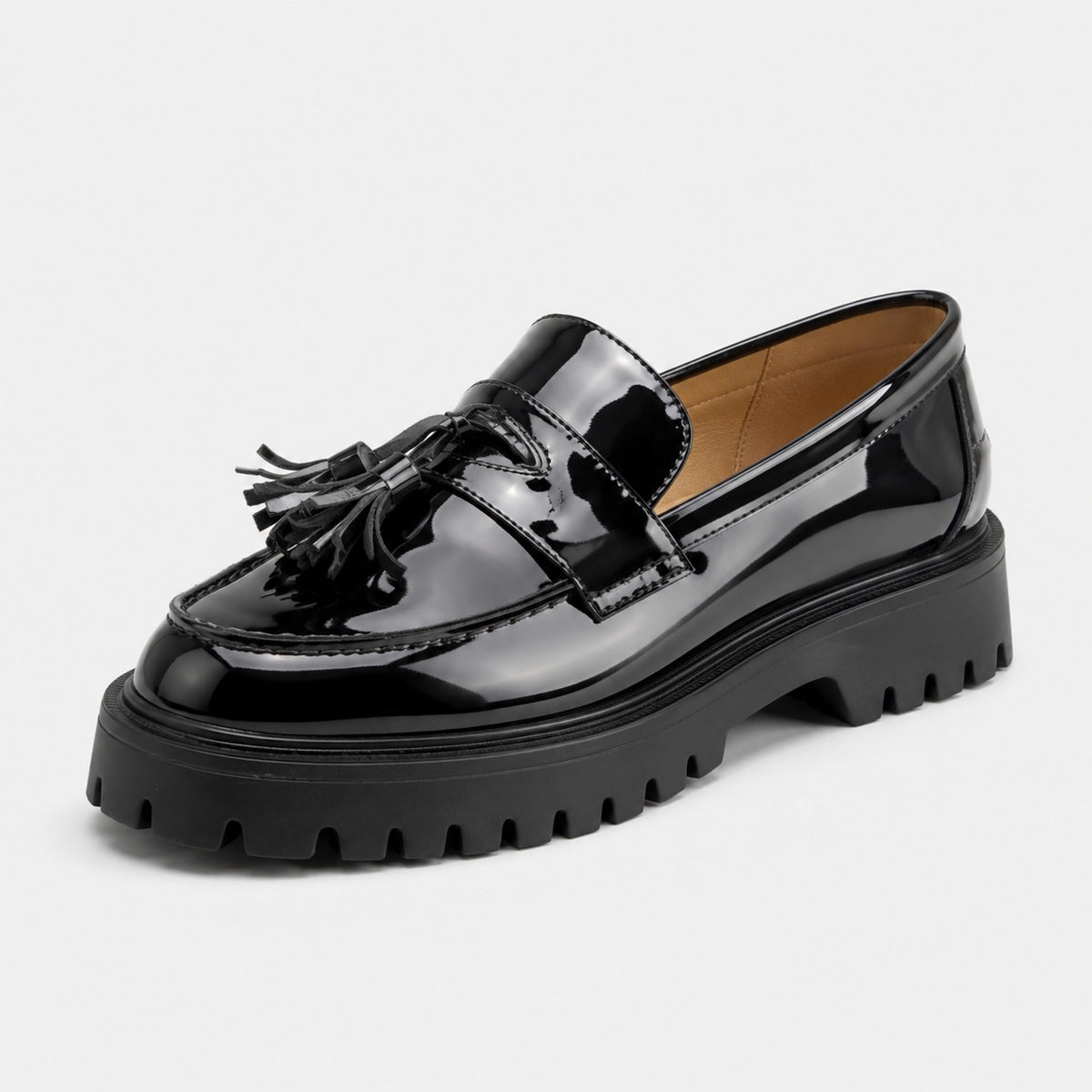 Noble Chaussure Mocassin Homme Cuir Mocassin En Cuir Noir Plateforme Vernis