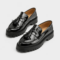 Noble Chaussure Mocassin Homme Cuir Mocassin En Cuir Noir Plateforme Vernis