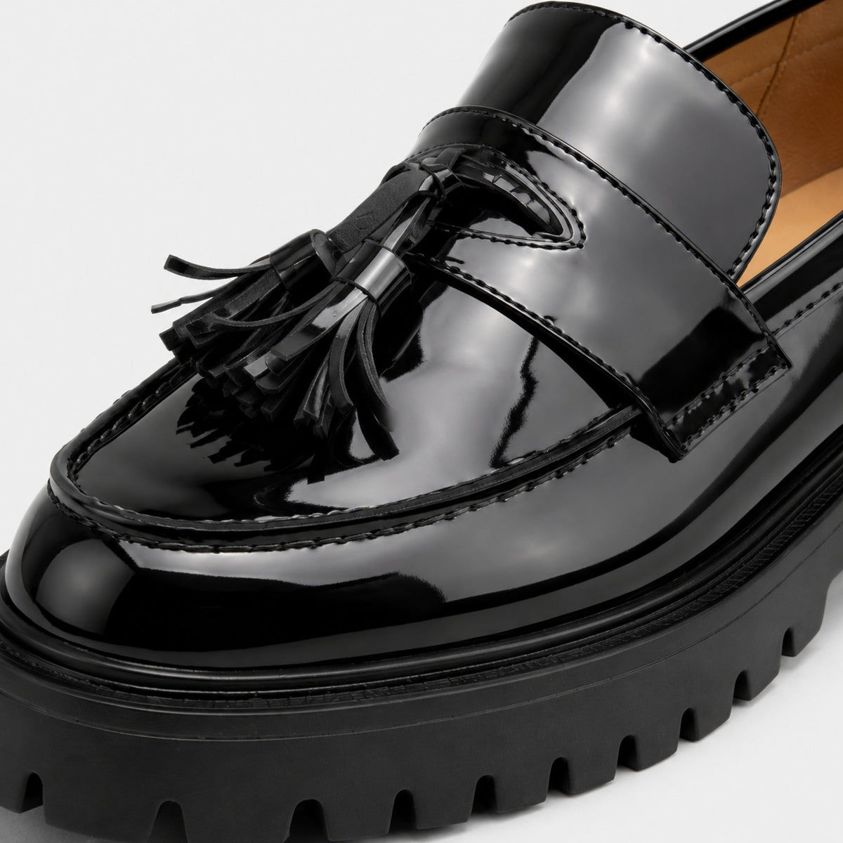 Noble Chaussure Mocassin Homme Cuir Mocassin En Cuir Noir Plateforme Vernis