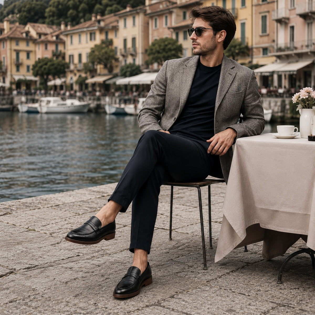 Noble Chaussure Mocassin Homme Cuir Mocassin En Cuir Noir Vernis À Talon