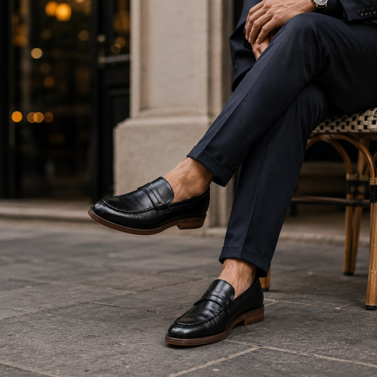 Noble Chaussure Mocassin Homme Cuir Mocassin En Cuir Noir Vernis À Talon