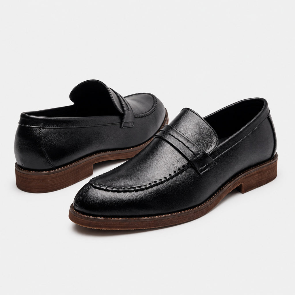 Noble Chaussure Mocassin Homme Cuir Mocassin En Cuir Noir Vernis À Talon