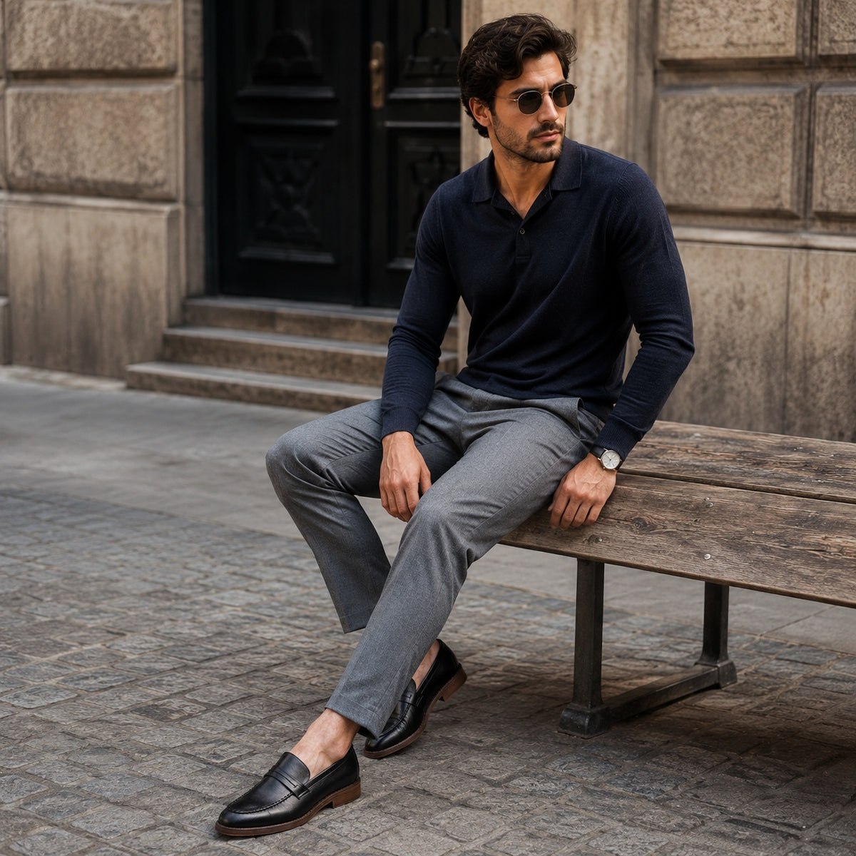 Noble Chaussure Mocassin Homme Cuir Mocassin En Cuir Noir Vernis À Talon