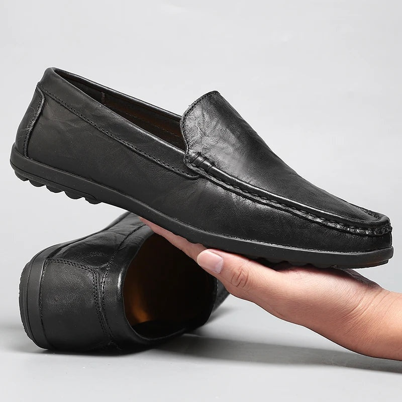 Noble Chaussure Mocassin Homme Cuir Mocassin En Cuir Véritable Noir Pour Bateau Homme