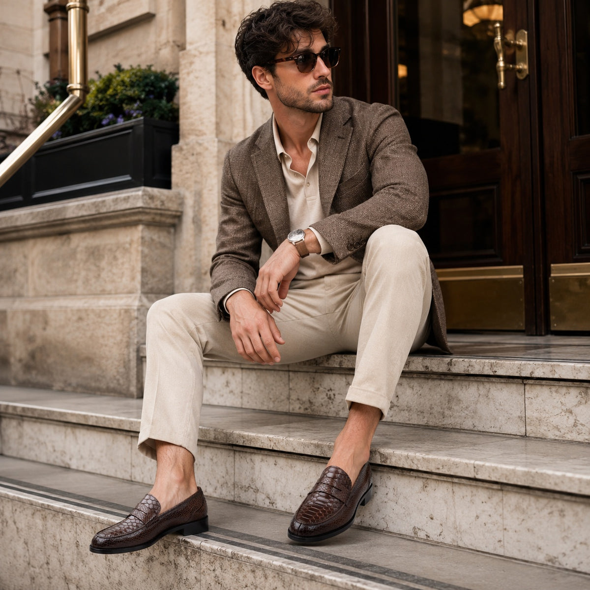 Noble Chaussure Mocassin Homme Cuir Mocassin Homme Crocodile
