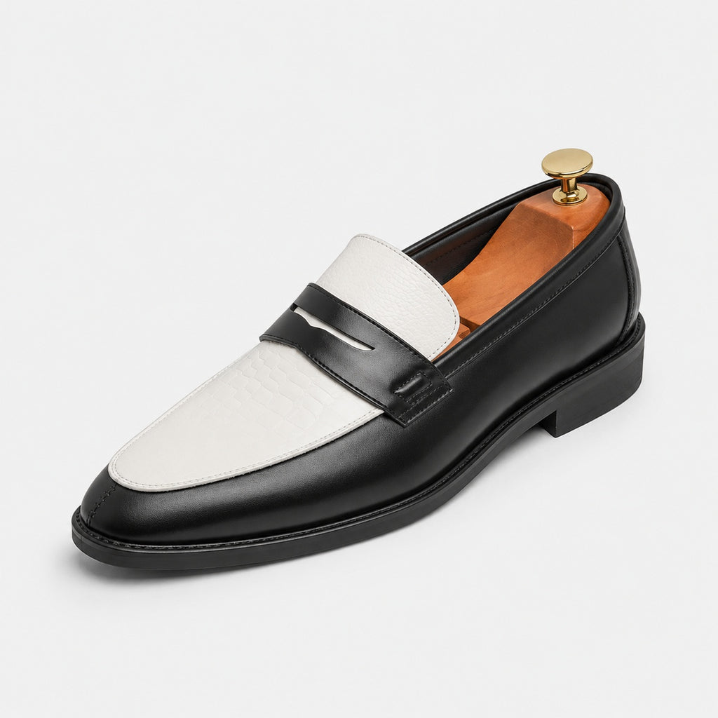 Noble Chaussure Mocassin Homme Cuir Mocassin Homme Cuir Noir Et Blanc Élégant