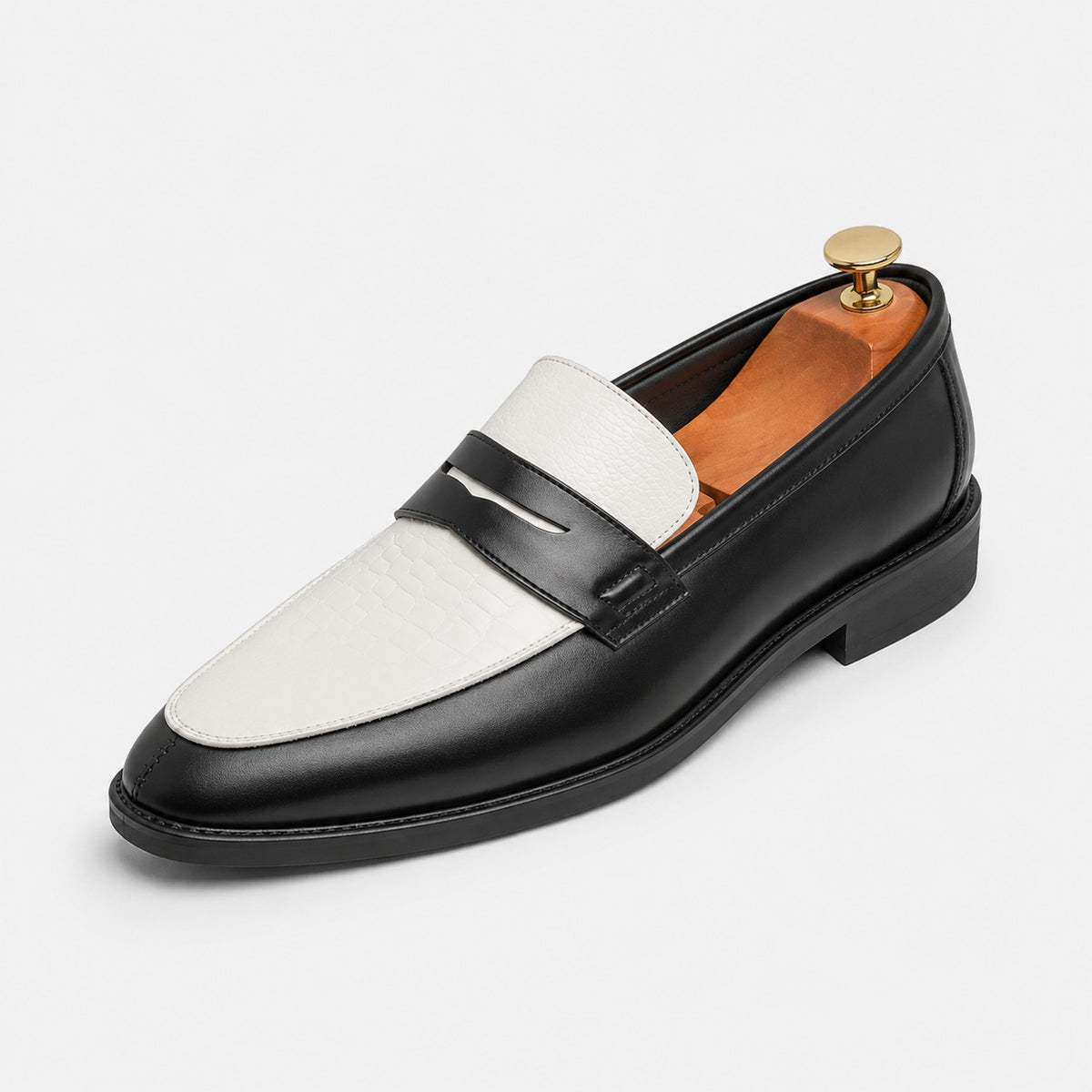Noble Chaussure Mocassin Homme Cuir Mocassin Homme Cuir Noir Et Blanc Élégant