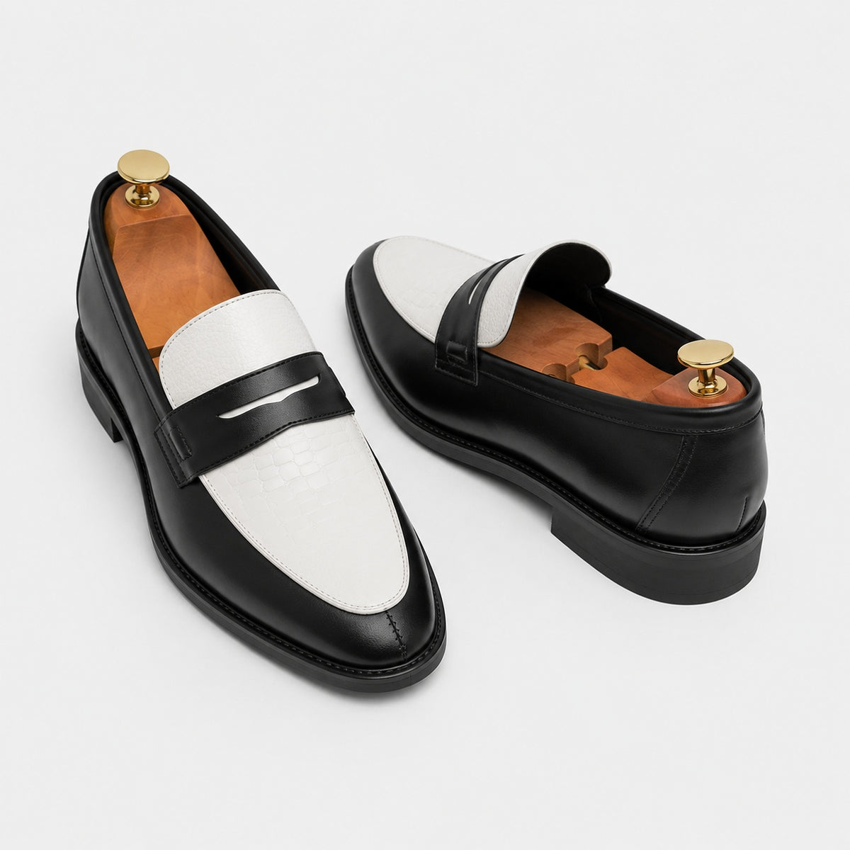 Noble Chaussure Mocassin Homme Cuir Mocassin Homme Cuir Noir Et Blanc Élégant