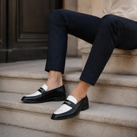 Noble Chaussure Mocassin Homme Cuir Mocassin Homme Cuir Noir Et Blanc Élégant