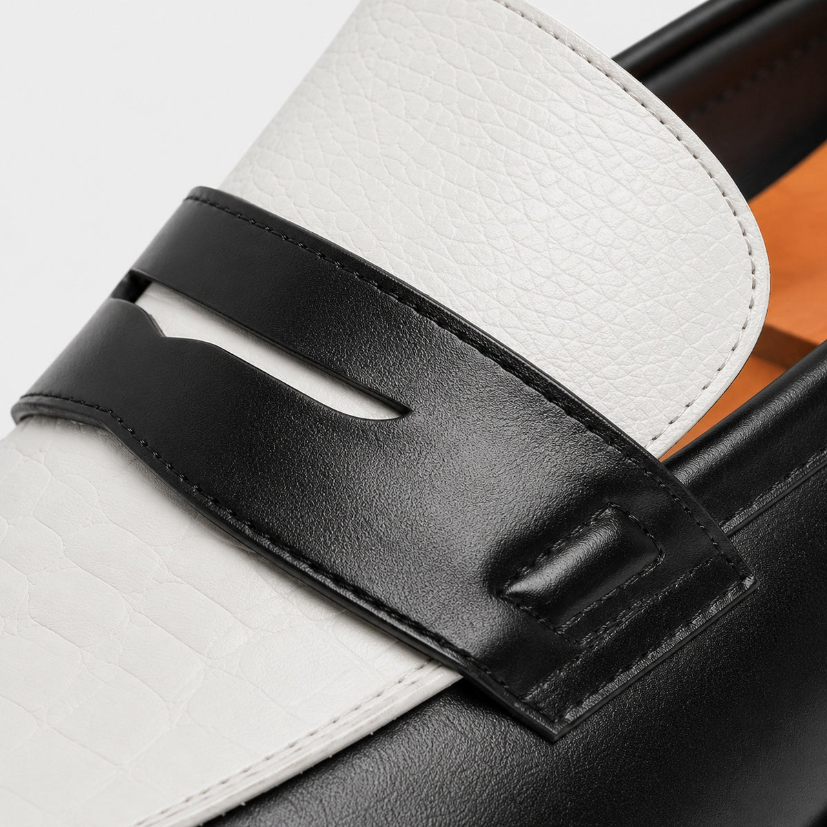 Noble Chaussure Mocassin Homme Cuir Mocassin Homme Cuir Noir Et Blanc Élégant