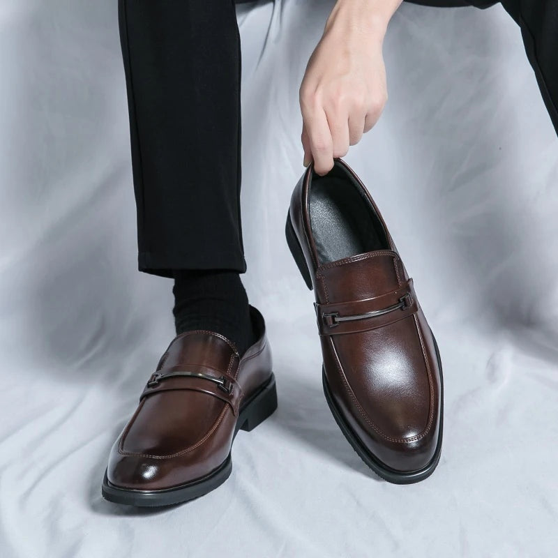 Noble Chaussure Mocassin Homme Cuir Mocassin Homme Habillé En Cuir Véritable Marron