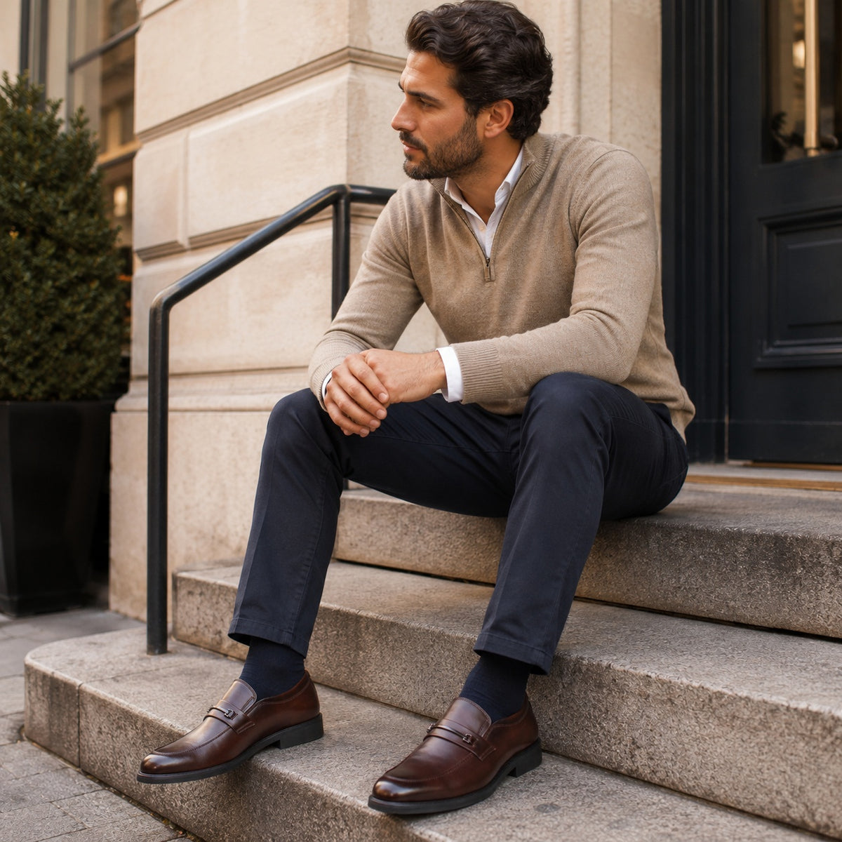 Noble Chaussure Mocassin Homme Cuir Mocassin Homme Habillé En Cuir Véritable Marron