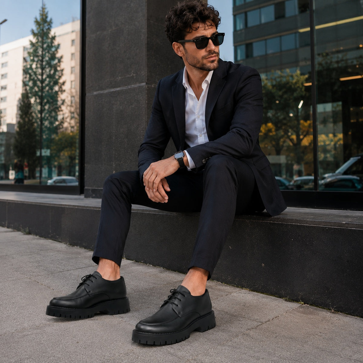 Noble Chaussure Mocassin Homme Cuir Mocassin Plateforme En Cuir Noir Mat Pour Homme