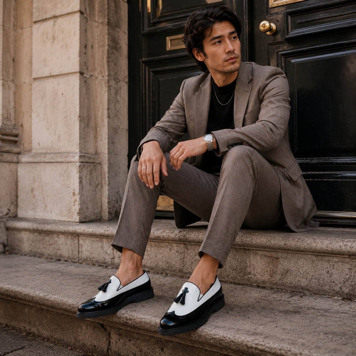 Noble Chaussure Mocassin Homme Cuir Mocassins Formelle Blanc En Cuir Véritable Pour Homme