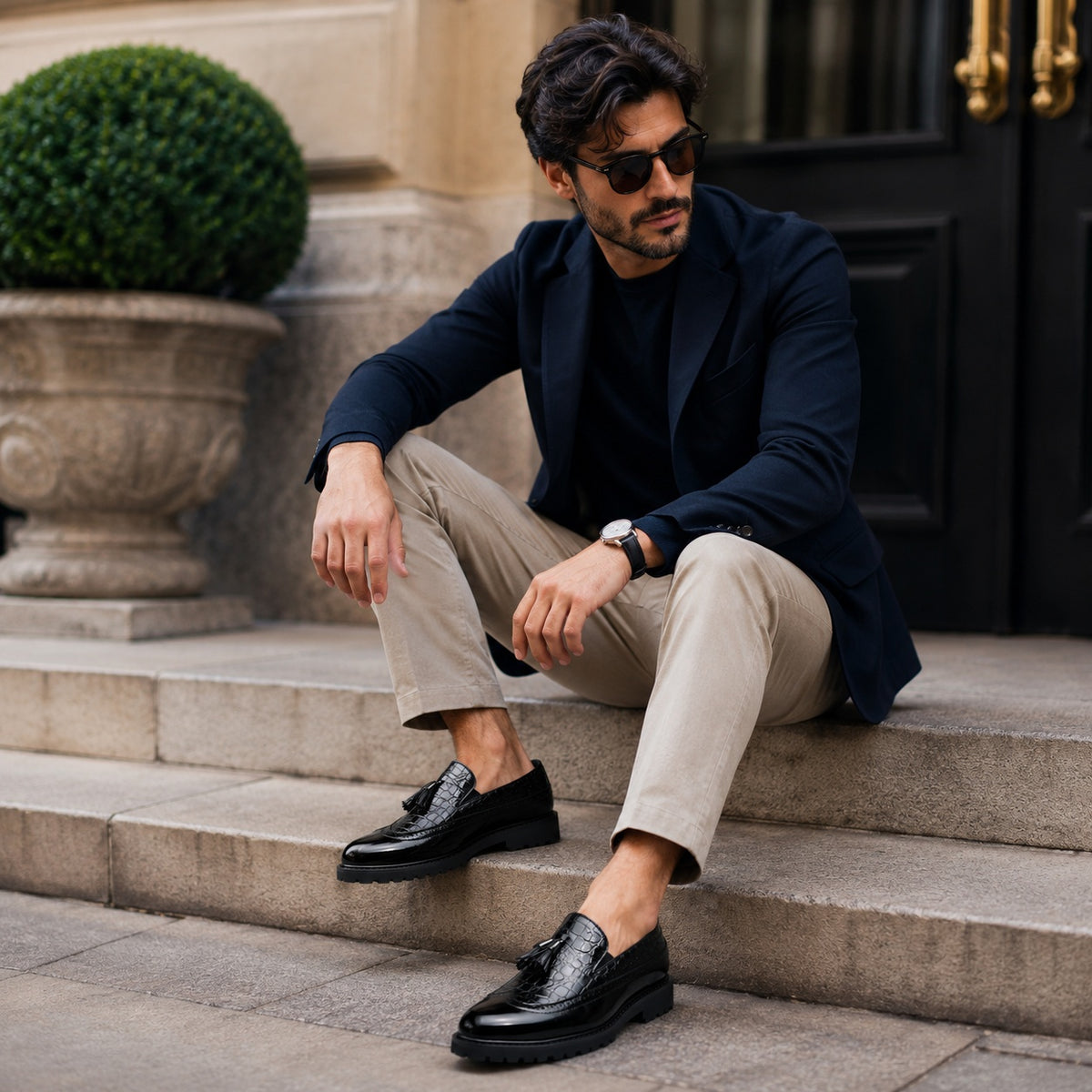 Noble Chaussure Mocassin Homme Cuir Mocassins Formelle Noir En Cuir Véritable Pour Homme