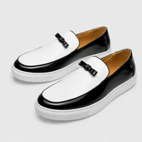 Noble Chaussure Mocassin Homme Cuir Mocassins Homme Moderne en Cuir avec Pompons Blanc