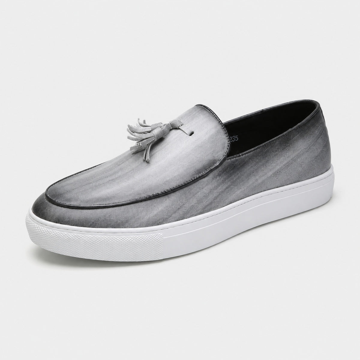 Noble Chaussure Mocassin Homme Cuir Mocassins Homme Moderne en Cuir avec Pompons Gris