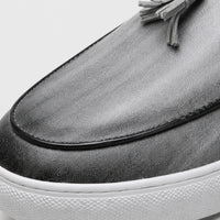 Noble Chaussure Mocassin Homme Cuir Mocassins Homme Moderne en Cuir avec Pompons Gris