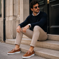 Noble Chaussure Mocassin Homme Cuir Mocassins Homme Moderne en Cuir avec Pompons Marron