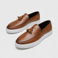 Noble Chaussure Mocassin Homme Cuir Mocassins Homme Moderne en Cuir avec Pompons Marron