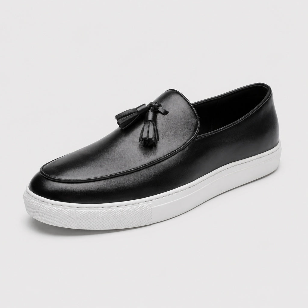 Noble Chaussure Mocassin Homme Cuir Mocassins Homme Moderne en Cuir avec Pompons Noir