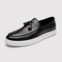 Noble Chaussure Mocassin Homme Cuir Mocassins Homme Moderne en Cuir avec Pompons Noir