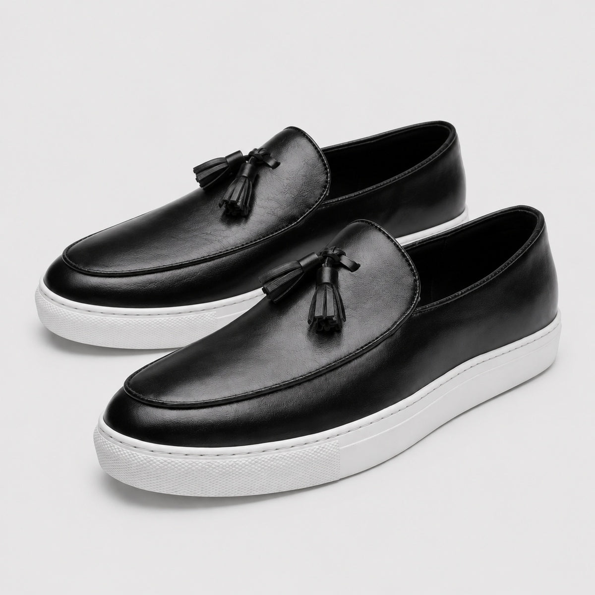 Noble Chaussure Mocassin Homme Cuir Mocassins Homme Moderne en Cuir avec Pompons Noir