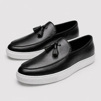 Noble Chaussure Mocassin Homme Cuir Mocassins Homme Moderne en Cuir avec Pompons Noir