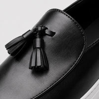 Noble Chaussure Mocassin Homme Cuir Mocassins Homme Moderne en Cuir avec Pompons Noir