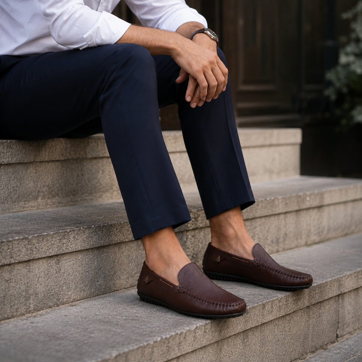 Noble Chaussure Mocassin Homme Cuir Mocassins Marron Bateau En Cuir Souples